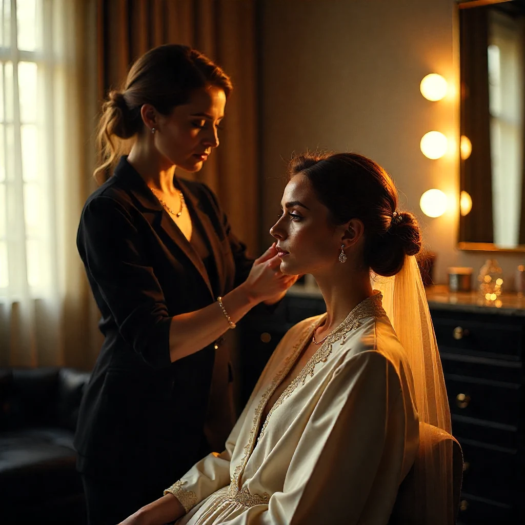 Wedding hair and makeup preparation at a premium salon in Kochi