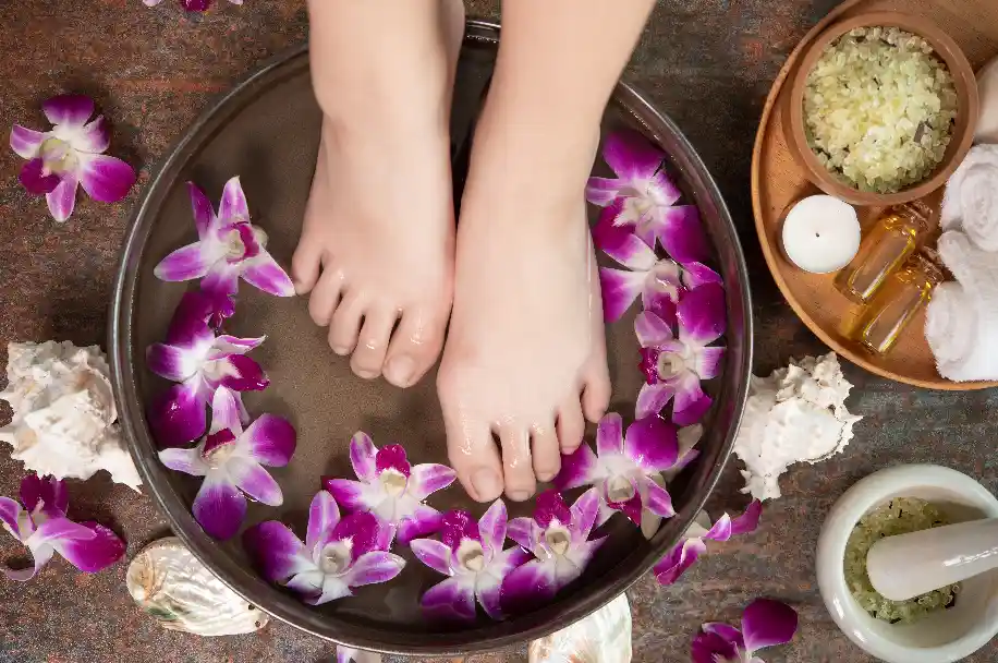 Professional pedicure treatment for healthy feet during Kochi monsoon season